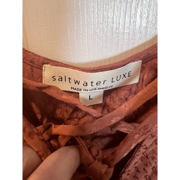 Saltwater Luxe Romper Large Sleeveless V-Neck Tie Short Copper Orange Brown - Picture 4 of 6